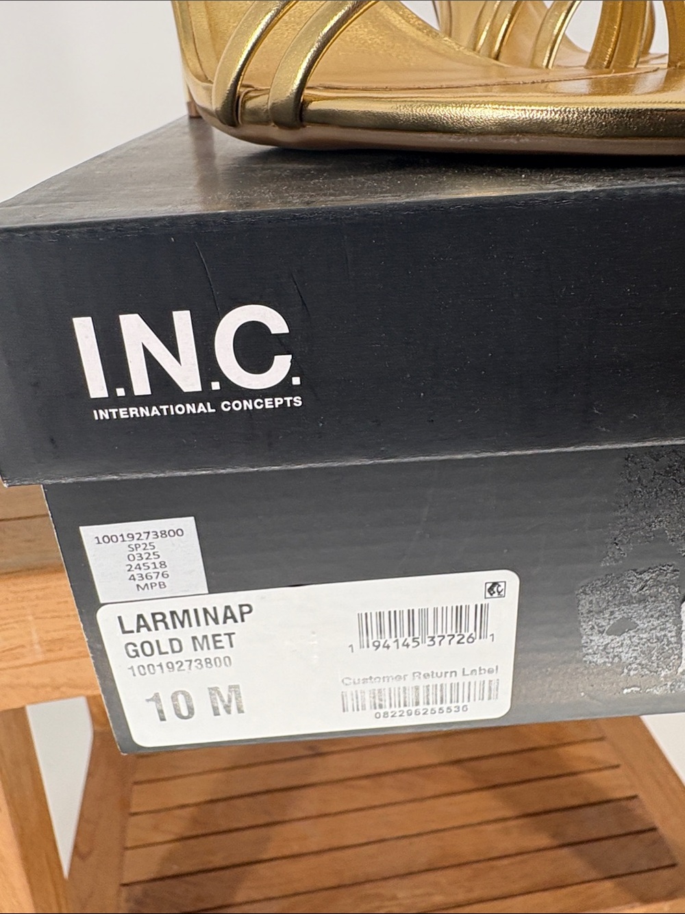 New INC International Concepts Metallic Gold Multi-Strap Pointed Mule Heels 10M - Picture 6 of 6